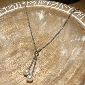 Pearl Lariat 925 Sterling Silver Italy Necklace